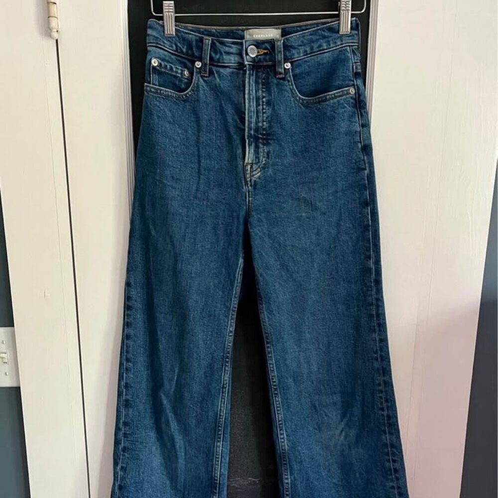 Everlane Way High Wide Leg Flare blue jeans